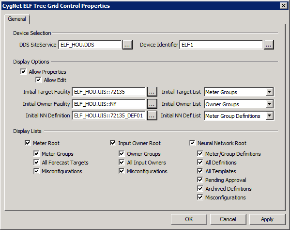 ELF Tree Grid Control General page